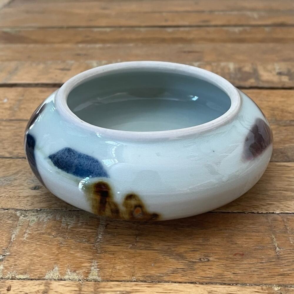Glenn Burris Ceramic Pottery Round Flat Vase Flower Frog 5" Floral Glazed